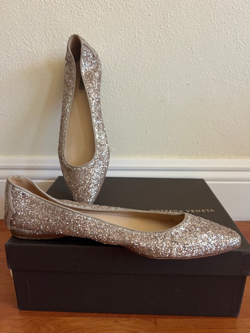 Bottega Veneta Italy Size 38 1/2 38,5 Glitter Ballet Flats Woven back - Picture 9 of 10